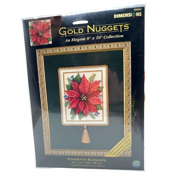 Christmas Cross Stitch Dimensions Gold Nuggets Poinsettia Elegance 8"x10 Vintage - Picture 1 of 3